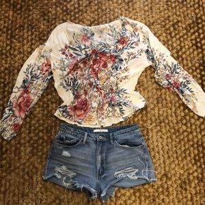 Distressed jean shorts